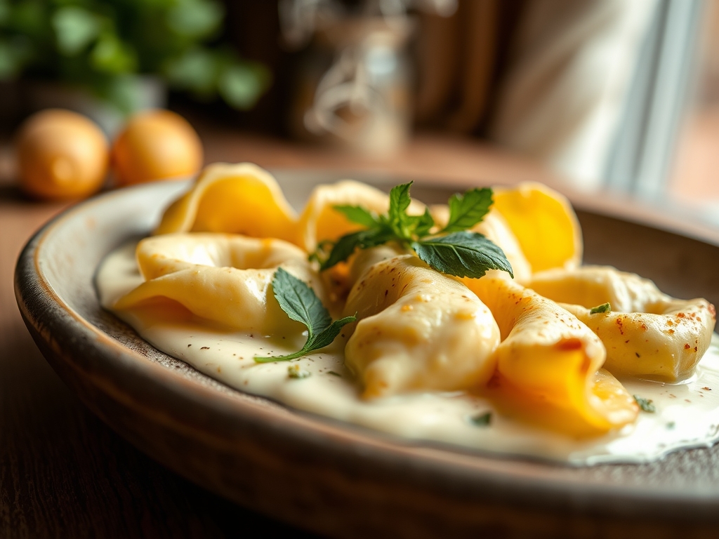 Tortellini en crema de queso