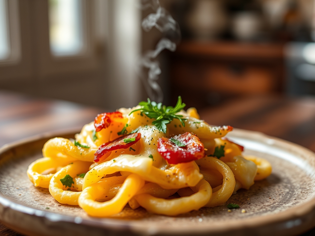 Macarrones con queso y bacon